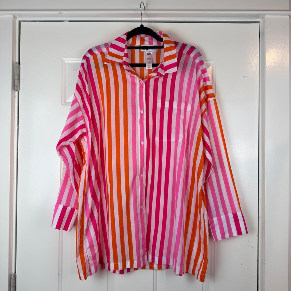 Beach Riot stripe back cover up button front shirt size Large
